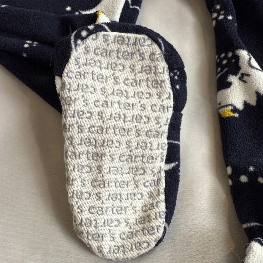 Carters Onesie Pajamas, Blue White Dinosaur, Grip Feet, Fleece, PJs, Boys 18 Mo - Picture 6 of 8